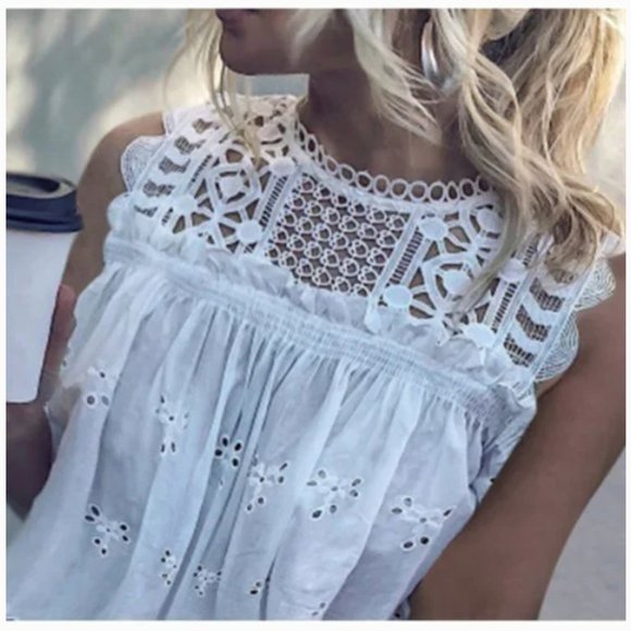 New White Eyelet Lace Tank Blouse - Picture 2 of 3